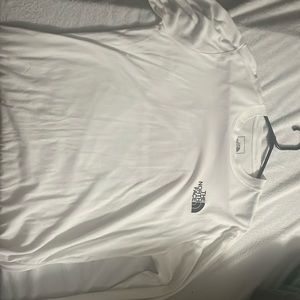 White, black and red north face long sleeve